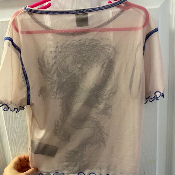 Urban Outfitters Sheer Short Top Dragon Scalloped Tee - Picture 5 of 7